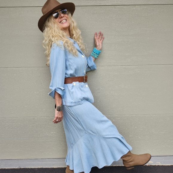 Emma James Ex Cond Pro Cleaned Light Blue Maxi Denim Skirt & Jacket, Large, $60 - Picture 7 of 16